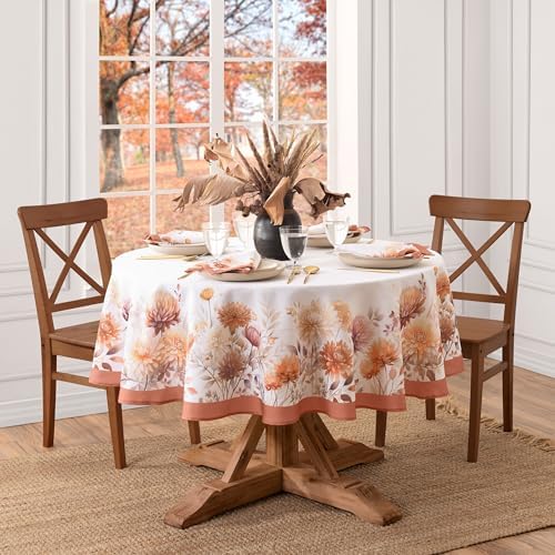Threadmade Autumn Blooms Round Tablecloth, Multicolor - 70" W x 70" L Round - Image 2