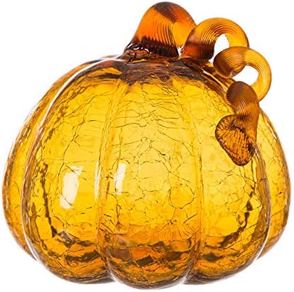 Glitzhome Hand Blown Amber Crackle Glass Pumpkin for Fall and Home Decor 6.69 inches by Glitzhome