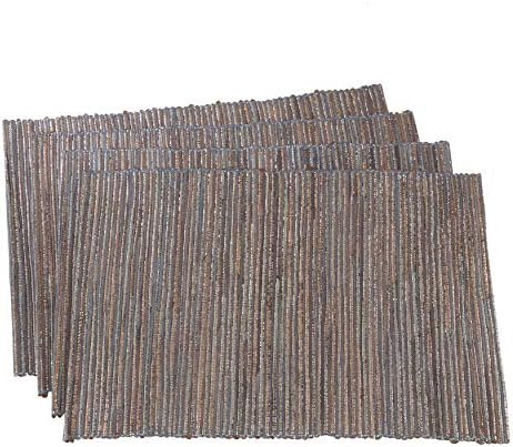 SARO LIFESTYLE Shimmering Woven Nubby Placemats (Set of 4) - Textured Water Hyacinth Placemats with Sparkling Metallic Threads for Dining Tables, Everyday Entertaining and Home Décor, 14"x20", Blue-Grey by SaroLifestyle