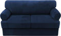 H.VERSAILTEX Sofa Cover 3 Piece T Cushion Loveseat Slipcovers Thick Velvet Couch Cover Furniture Protector Stretch T Cushion Sofa Covers for 2 Cushion Couch with 2 Individual T Cushion Covers, Navy