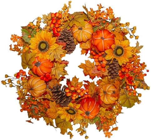Boston International Artificial Fall Wreath Front Door & Wall Thanksgiving Decorations for Home, 26", Harvest Pumpkin by BostonInternational