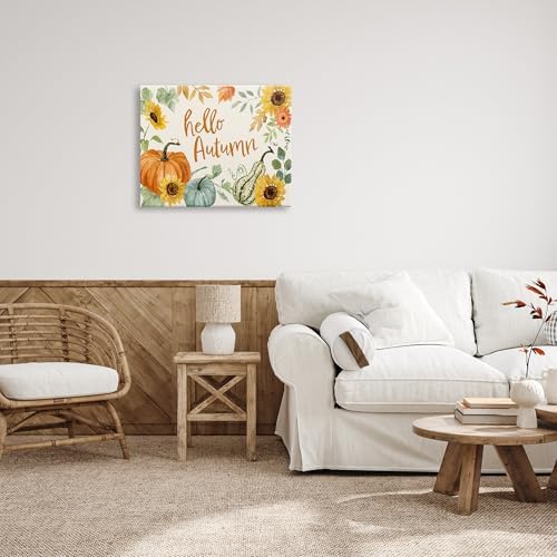 Hello Autumn Fall Plants Border, 24 x 30 Inch Canvas Wall Art - Image 4