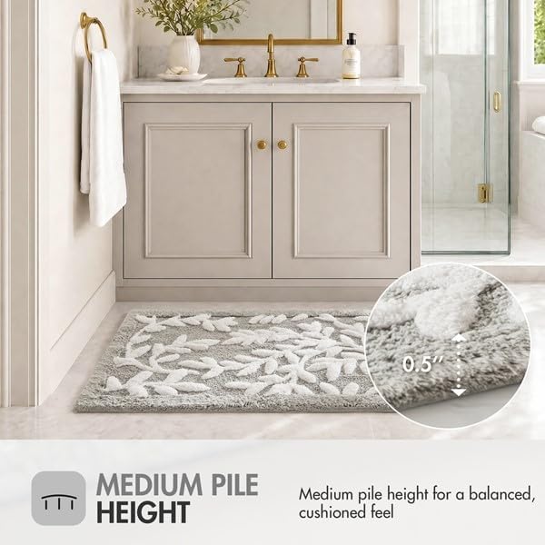 Madison Park Serene Tufted Bath Rug Cotton Absorbent, 21 x 34, Grey | Quick Dry, Soft Pile, Machine Washable, Floral Pattern, Plush, OEKO-TEX Certified