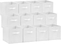 Lifewit Storage Cubes, Foldable Decorative Fabric Storage Baskets for Organizing Home Organizers with Handles for Shelves, Closet, 11 Inch Bins, 18L White, 12 Packs