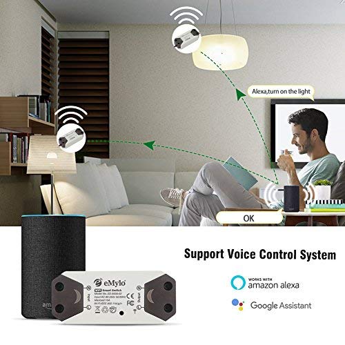 eMylo Smart WiFi Light Switch Wireless Relay Switch Module Remote Control Home Automation Timers Compatible with Alexa Echo Google Home iPhone Android App