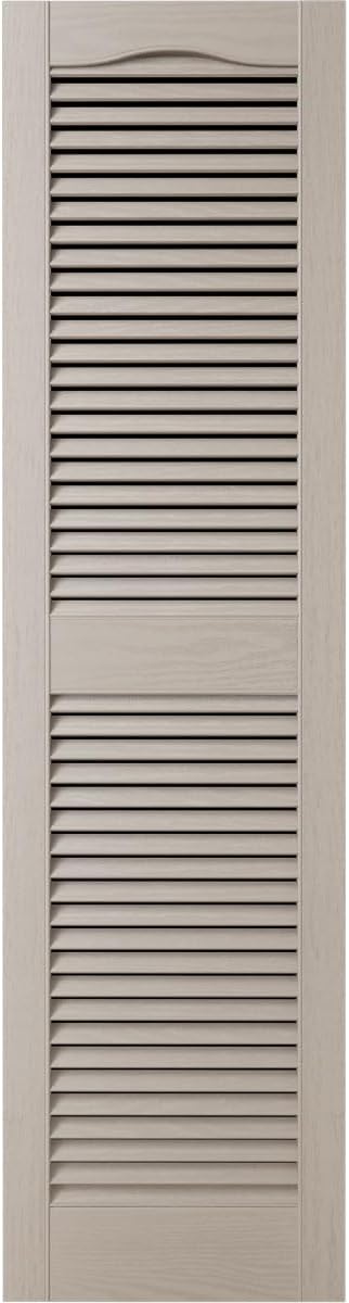12"W x 80"H Lifetime Vinyl, Standard Cathedral Top Center Mullion, Open Louver Shutters, w/Installation Shutter-Lok's & Matching Screws (Per Pair), Clay