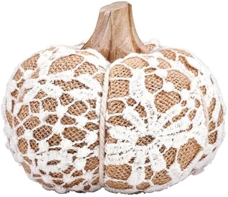 47th & Main Fall Décor Fabric Pumpkin Tabletop Mantel Shelf Thanksgiving Halloween Decorations for Home, Large, Lace Vine by 47thMain