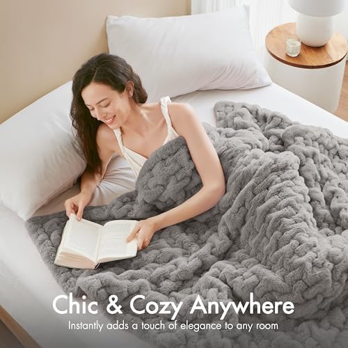 Madison Park Ruched Fur Throw Faux Fur Blanket for Sofa, 50" x 60", Grey | Luxury, Premium, Soft Cozy Brushed Long Pile, All Season Plush Modern OEKO- TEX Certification Warm For Bed, Couch or Sofa