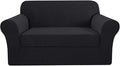 H.VERSAILTEX Loveseat Cover 2 Piece Furniture Protector Sofa Cover for Love Seat Fit Lovesat Width Up to 70 Inch, Durable Spandex Stretch Fabric Slipcover Suit for T/Box Cushion- Loveseat, Black