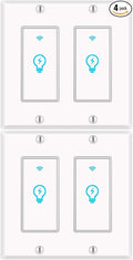 Smart Light Switch, Alexa Smart Double Switch, Smart Light Switch 2 Gang with Timing Schedule and Remote Control, Neutral Wire Needed, Compatible with Alexa and Google Home, Single Pole (4Pack)