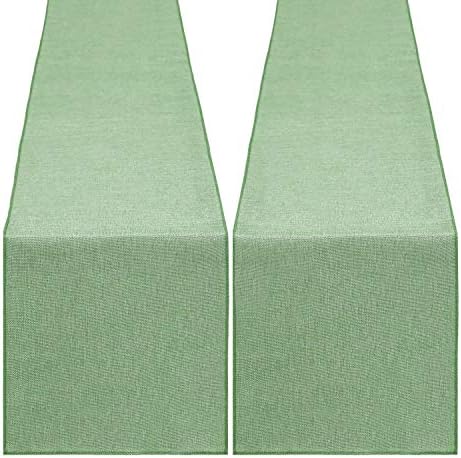 Light Green Burlap Table Runner 2 Packs Rustic Farmhouse Fabric 13x108 Inch by B-COOL