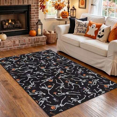 Tribesigns Washable 3x5 Halloween Rug for Entryway, Non-Slip Black Skeleton Kitchen Rugs, Ultra Thin Gothic Floor Carpet for Front Door Bathroom Living Room Kids Bedroom Decor, Black/3x5 by Tribesigns