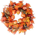 24 Inch Fall Wreath for Front Door Outside, Fall Door Wreaths for Front Door Outside with Pumpkin, Maple, Acorn and Grain, Artificial Autumn Wreaths for Harvest Halloween Thanksgiving Décor by LOKEISNA