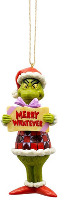 Enesco Dr. Seuss Grinch by Jim Shore Merry Whatever Sign Santa Grinch Hanging Ornament, Hand Crafted, Hand Painted Collectible Christmas Tree Ornaments Home Decor Collection Gift, 5 Inch, Multicolor