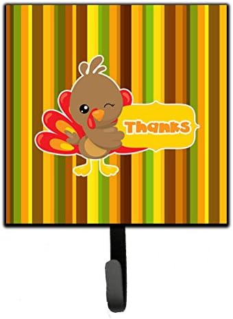 Caroline's Treasures BB7116SH4 Thanksgiving Turkey Thanks Leash or Key Holder, Wall Hooks, Key Hooks Holder, Coat Rack Wall Mount, Coat Hooks, Hooks for Hanging Keys, Towels, Aprons, Leashes, by CarolinesTreasures