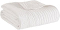 Madison Park Luxe Damask Stitching Throw Blanket, 60"x72" | Cotton Filled Spread, Ultra Soft, Cozy Bedding for Living Room Couch, Sofa, Bed, Scalloped Borders, White
