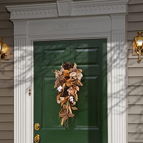 National Tree Company Artificial Autumn Teardrop, Decorated with Pine Cones, Berry Clusters, Pumpkins, Assorted Leaves, Autumn Collection, 30 Inches - Image 2
