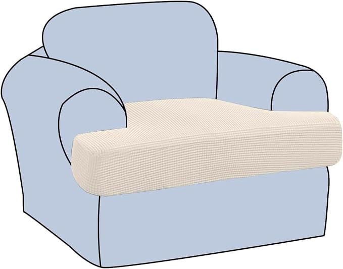 H.VERSAILTEX Stretch T Cushion Chair Sofa Slipcover T Cushion Covers for Living Room Armchair Couch Cover T Cushion Slipcover Seat Cover with Elastic Bands Thicker Jacquard Fabric, Cream