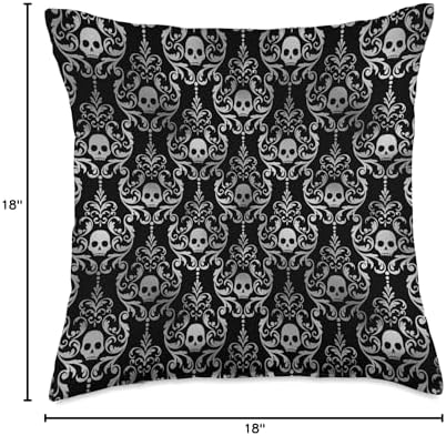 Black and Grey Skulls Elegant Glam Goth Halloween Throw Pillow