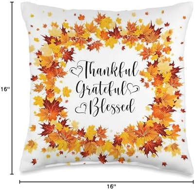 Thanksgiving Thankful Grateful Blessed Autumn Fall Leaves Throw Pillow - Image 4