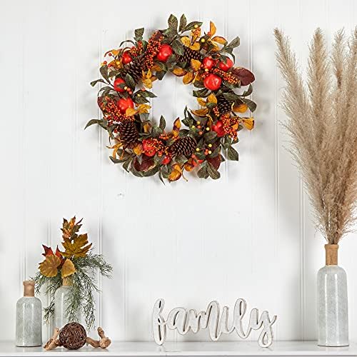 Nearly Natural 26 in Autumn Maple, Persimmons, and Pinecones Fall Wreath - Image 4