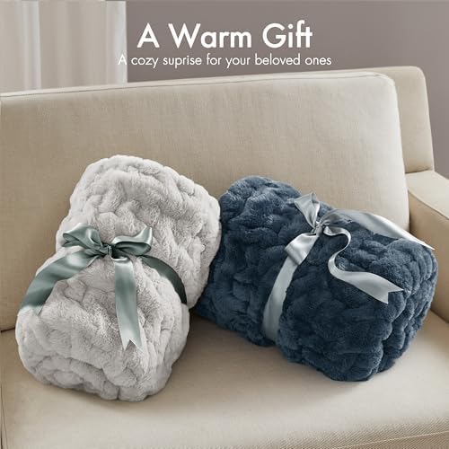Madison Park Ruched Fur Throw Faux Fur Blanket, 50" x 60", Silver Grey | Luxury, Premium, Soft Cozy Brushed Long Pile, All Season Plush Modern OEKO- TEX Certification Warm For Bed, Couch or Sofa