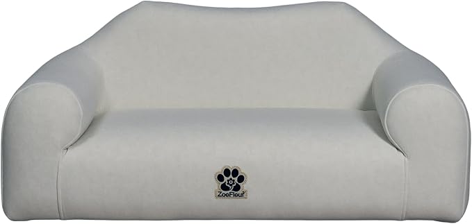 Human & Pet Shared Dog Sofa, Solid Pine Wood Frame with High Resilience Foam, Indoor Pet Furniture(Cream White)