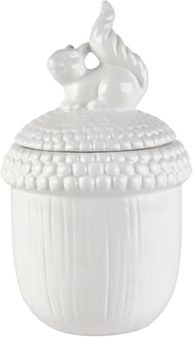 Elements White Squirrel Pinecone Ceramic Jar, 5.91x5.91x10.04 Inch