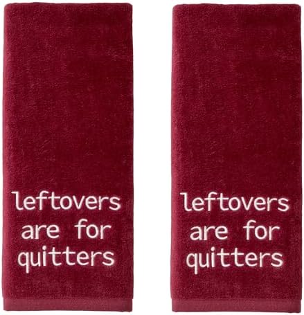 SKL Home Thanksgiving/Fall Leftovers Quitters Hand Towel Set-2pc, Wine by SKLHomebySaturdayKnightLtd