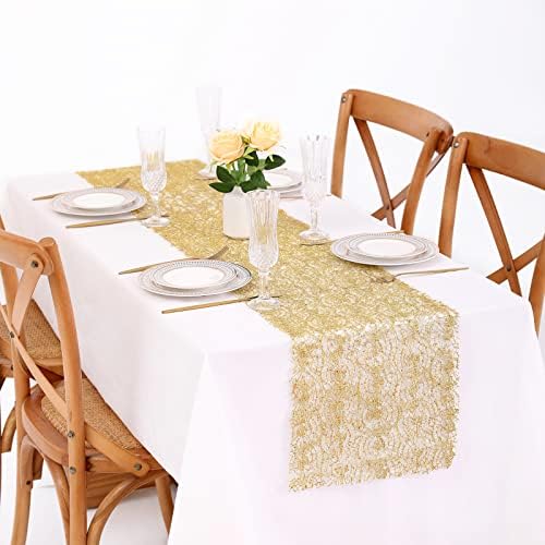 B-COOL 6 Packs Gold Sequin Table Runner Spider Cobweb Mesh Table Runners 12x108inch Runner for Christmas Birthday Wedding Banquet Thanksgiving Party Decoration - Image 6