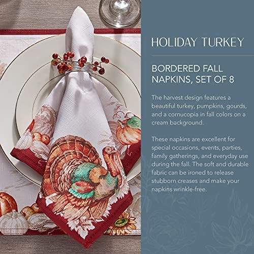 Holiday Turkey Bordered Fall Napkins, Set of 8, Multicolor - 17" W x 17" L - Image 2