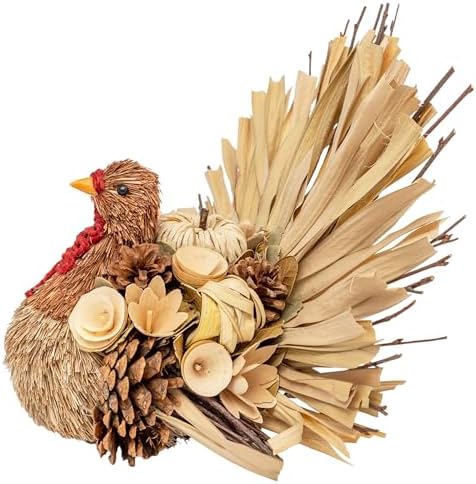 Boston International Turkey Tabletop Figurine Fall Thanksgiving Decorations, 14.75" Long, Theo Natural Flower Turkey - Image 3