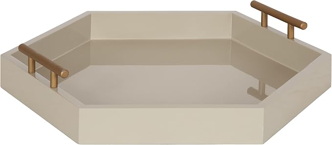 Kate and Laurel Lipton Modern Hexagon Tray; 18 x 18; Sand; Midcentury Decorative Serving Tray for Storage and Display