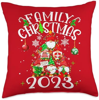 Family Happy Hallothanksmas Thanksgiving Christmas Christmas Tree 2023 Family Matching Outfits Team Gnomes Throw Pillow, 18x18, Multicolor by Unknown