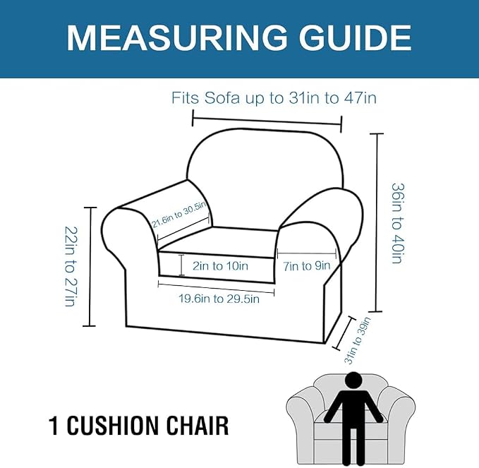 H.VERSAILTEX 2 Piece Couch Cover Stretch Stylish Chair Cover Furniture Cover/Protector Featuring Jacquard Textured Twill Fabric, High Spandex Slipcover Machine Washable (Chair, Olive)