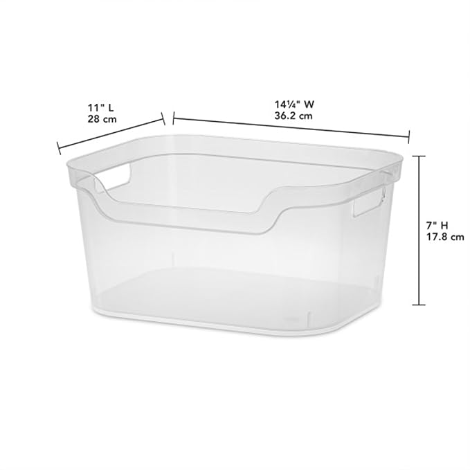 Sterilite Large Open Bin, Clear Plastic Organizing Container, 24-Pack | Open Top Storage Organizer Box with Carry-Through Handles and Banded Rim for Home Organization