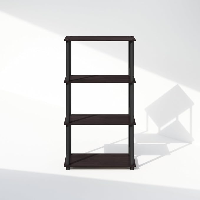 Furinno Turn-N-Tube Book Shelf, 4-Tier Bookshelf, Bookcase with Multipurpose Compact Display Rack, 11.6 x 23.6 x 43.2, for Living Room, Bedroom, Home Office, Dark Walnut