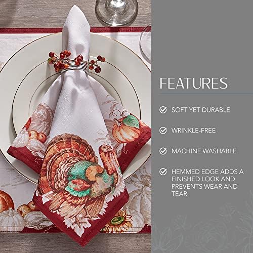 Holiday Turkey Bordered Fall Napkins, Set of 8, Multicolor - 17" W x 17" L - Image 3