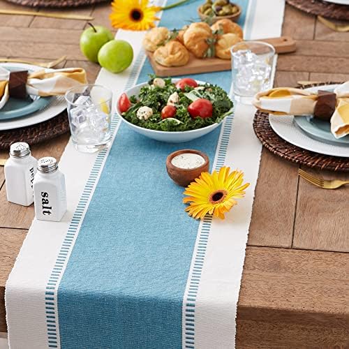 DII Dobby Stripe Table Runner, 13x72 Storm Blue & Cream Background - Image 5