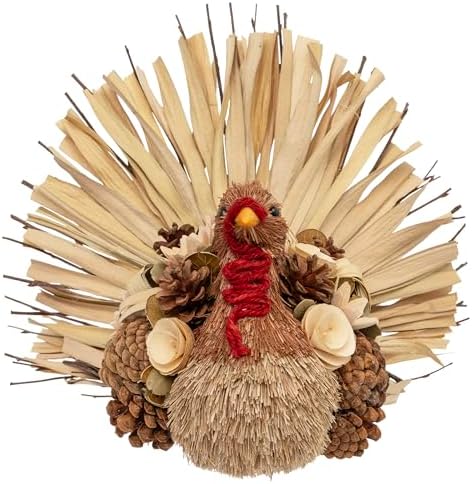Boston International Turkey Tabletop Figurine Fall Thanksgiving Decorations, 14.75" Long, Theo Natural Flower Turkey by BostonInternational