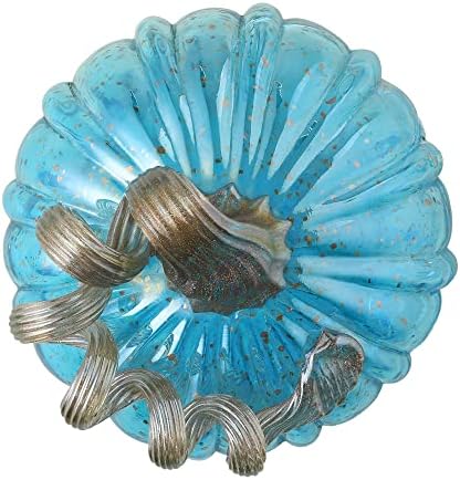 Glitzhome Decorative Hand Blown Glass Pumpkin Figurine, 5.12" H, Blue