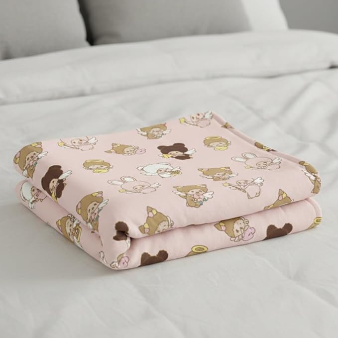 Monchhichi Kawaii Bedding Throw – Soft Plush Cozy Nostalgic Character Blanket with Bunny & Bear Design, 50 in x 70 in, (Officially Licensed Product) by Franco Collectibles
