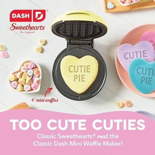 Dash & Sweethearts® Mini Waffle Maker- Mini Machine for Creative Homemade Treats - Nonstick Iron with Unique Print Design - Stylish Waffle Machine - Cutie Pie Yellow - Image 2