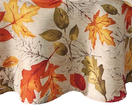 Threadmade Autumn Leaves Fall Printed Tablecloth, Multicolor - 70" W x 70" L Round by ElreneHomeFashions