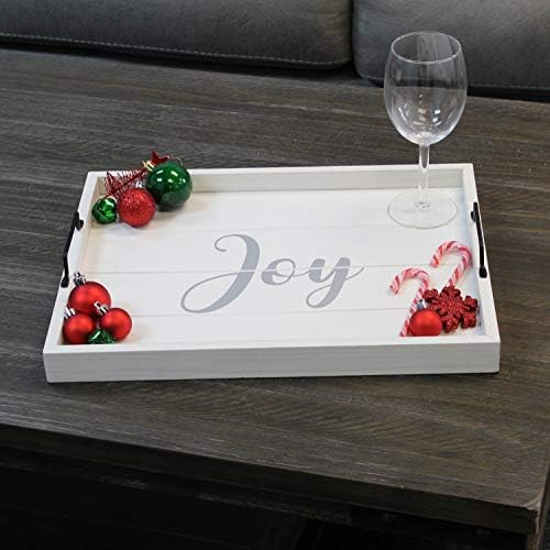 Elegant Designs HG2000-WJY Christmas Decoration 15.50" x 12" Decorative Wood Serving Tray w/Handles, White Wash Joy - Image 6