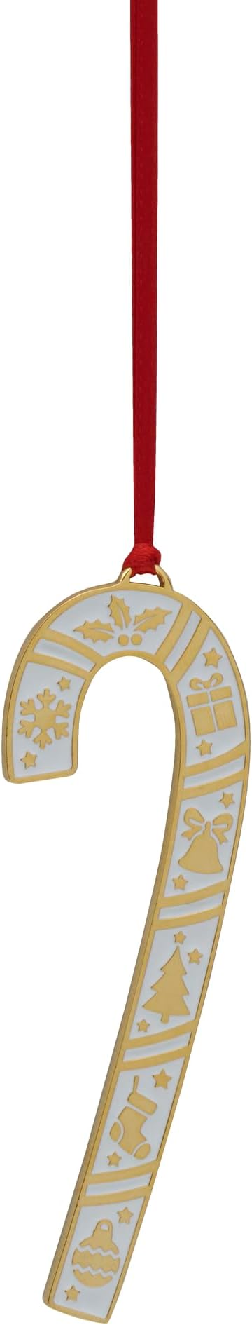 Wallace 2025 Gold-Plated Enamel Candy Cane Ornament - 45th Anniversary Edition - 24k Gold with Blue Enamel and Snowflake Design - 4.5 Inches - Holiday Collectible