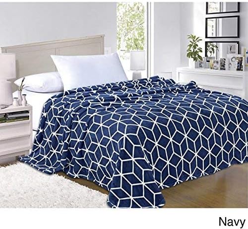 Elegant Comfort #1 Fleece Blanket on Amazon - Luxury Micro-Fleece Ultra Plush Cube Pattern - All Season Blanket, Twin/Twin XL, Navy Blue