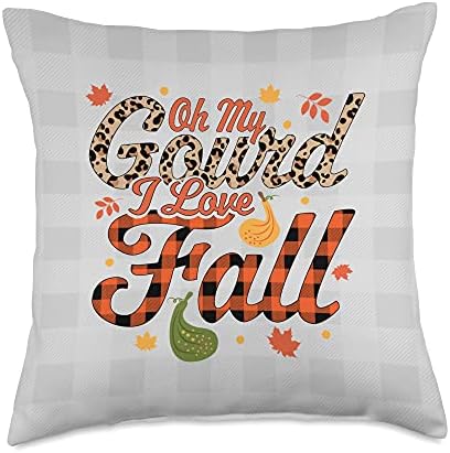 Oh My Gourd I Love Fall Autumn Leaves Thanksgiving Plaid Throw Pillow by Unknown