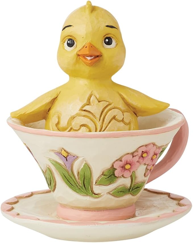 Enesco Jim Shore Heartwood Creek Easter Chick in a Teacup Miniature Figurine- Stone Resin Hand Crafted Collectible Mini Figurines Easter Home Decor Statue, 3.54 Inch