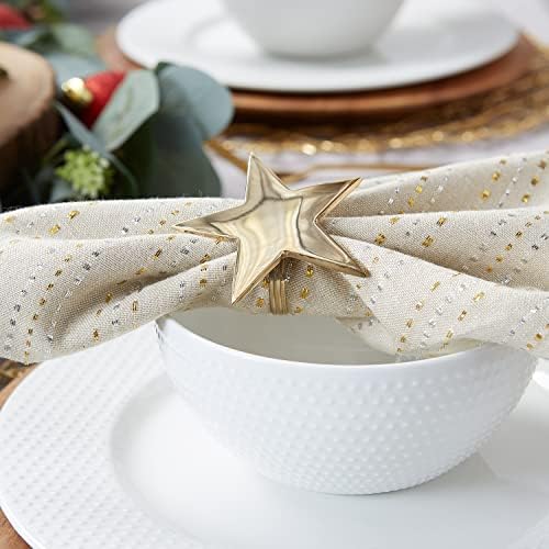 DII Christmas Thanksgiving Holiday Tabletop Décor Collection Decorative Napkin Ring Holder Set, 2.5" Diameter, Gold Stars, 6 Piece - Image 5